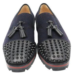 Christian Louboutin  Rossini Spike Tassel Tweed Loafer Navy Blue